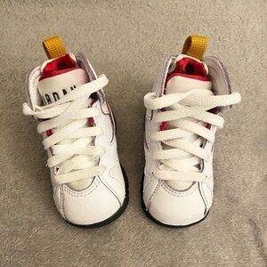 Jordan Kids White and Red Sneakers with Yellow Accent